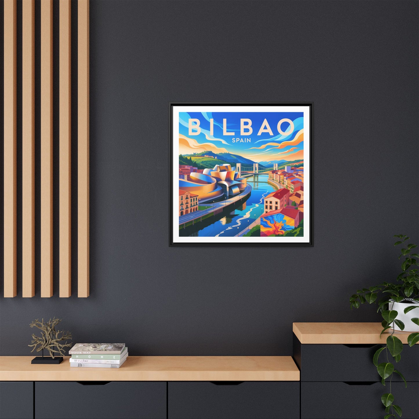 Bilbao Spain travel art Matte Canvas Framed | Bilbao cityscape wall art