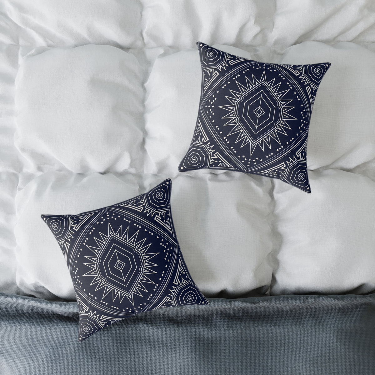 Navy Mandala Starburst Square Pillow | Boho Geometric Throw Cushion
