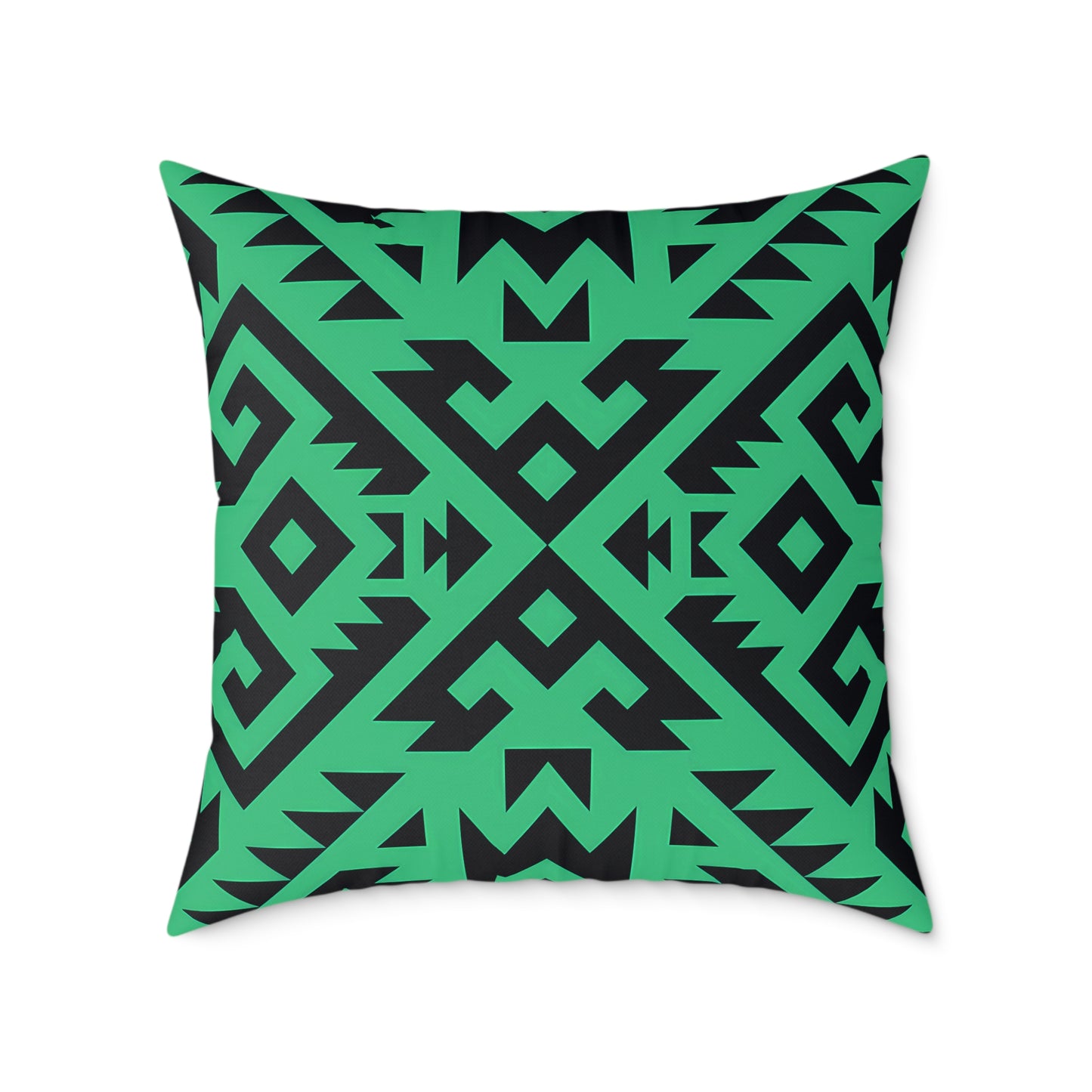 Green Boho Aztec Geometric Pattern Pillow | Square Poly Canvas Pillow