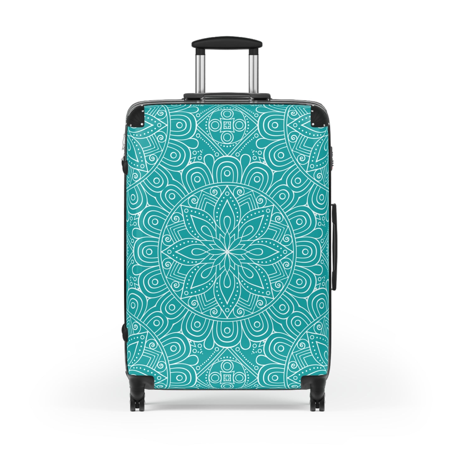 Teal White Mandala Pattern Suitcase | Decorative Luggage