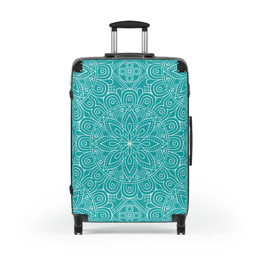 Teal White Mandala Pattern Suitcase | Decorative Luggage