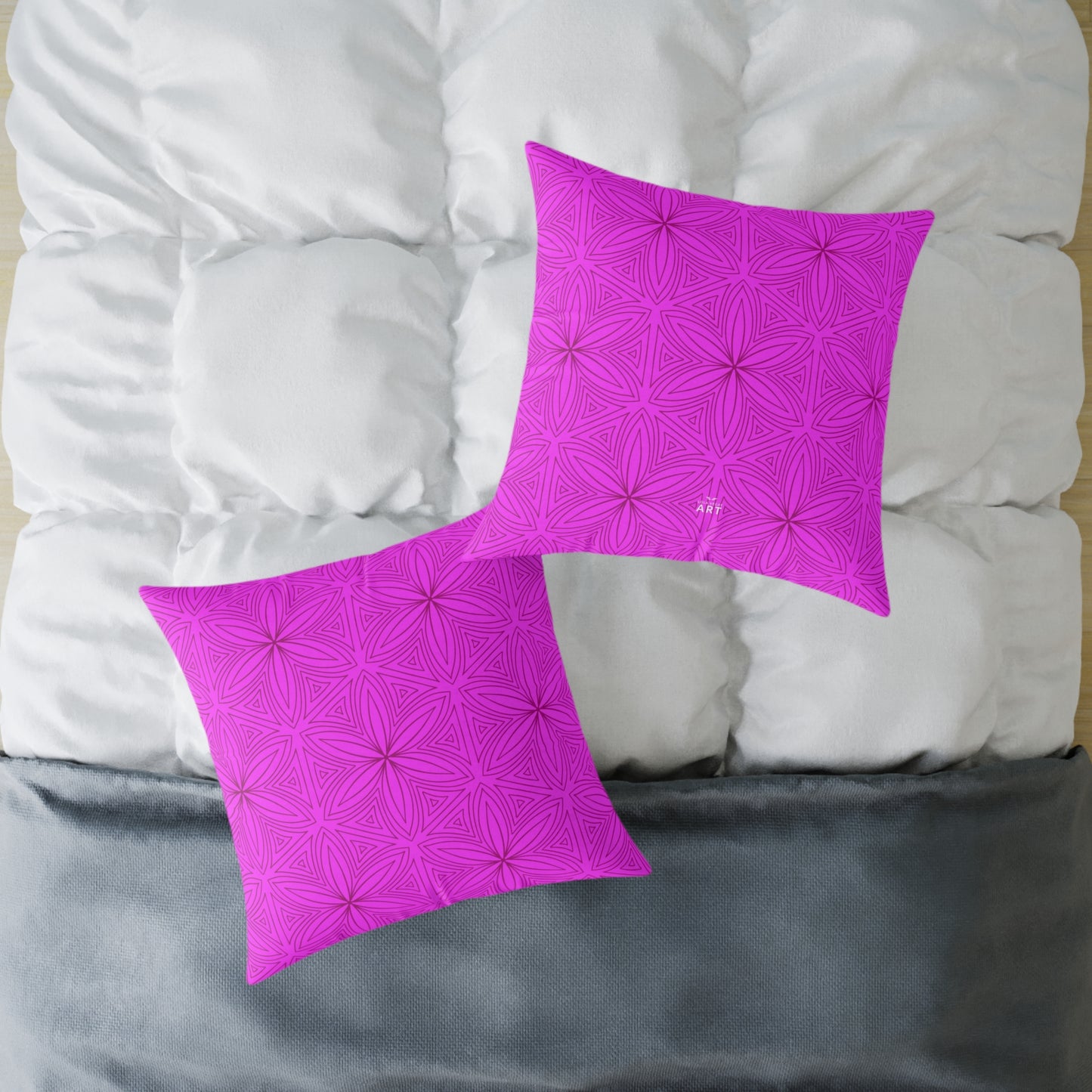 Geometric Fuchsia Pink Floral Pattern Pillow | Square Poly Canvas Pillow