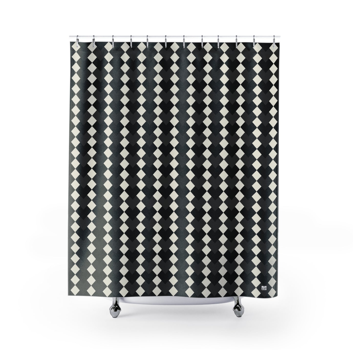 Black and White Geometric Harlequin Shower Curtain | Modern Diamond Pattern, Eclectic Bathroom Decor