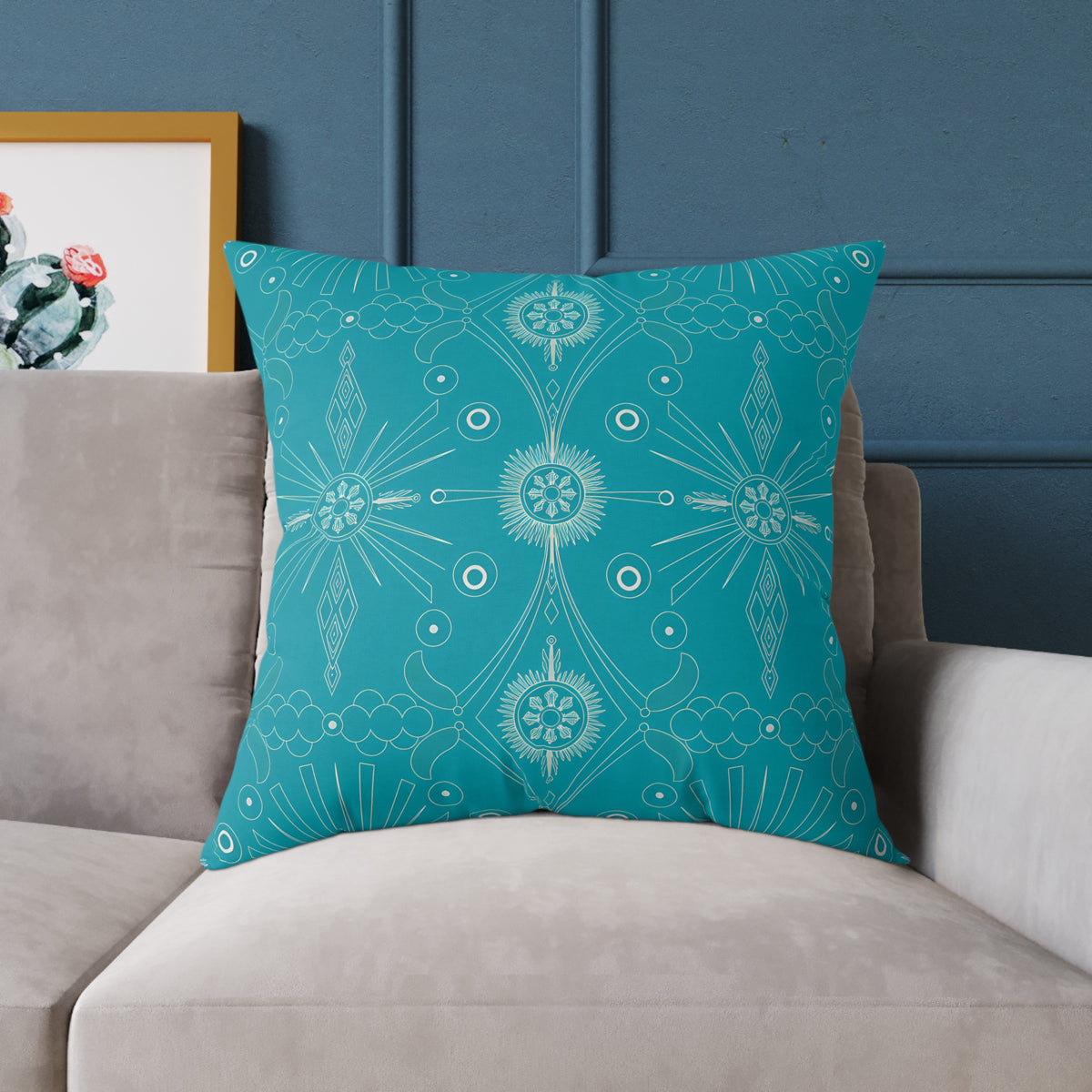 Turquoise Mandala Pattern Pillow | Square Poly Canvas Pillow