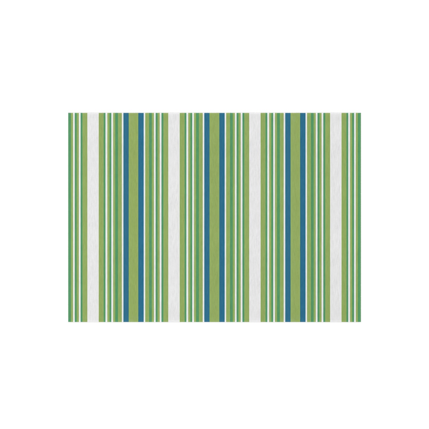 Green Blue White Stripe Outdoor Rug | Patio Mat, Weather-Resistant