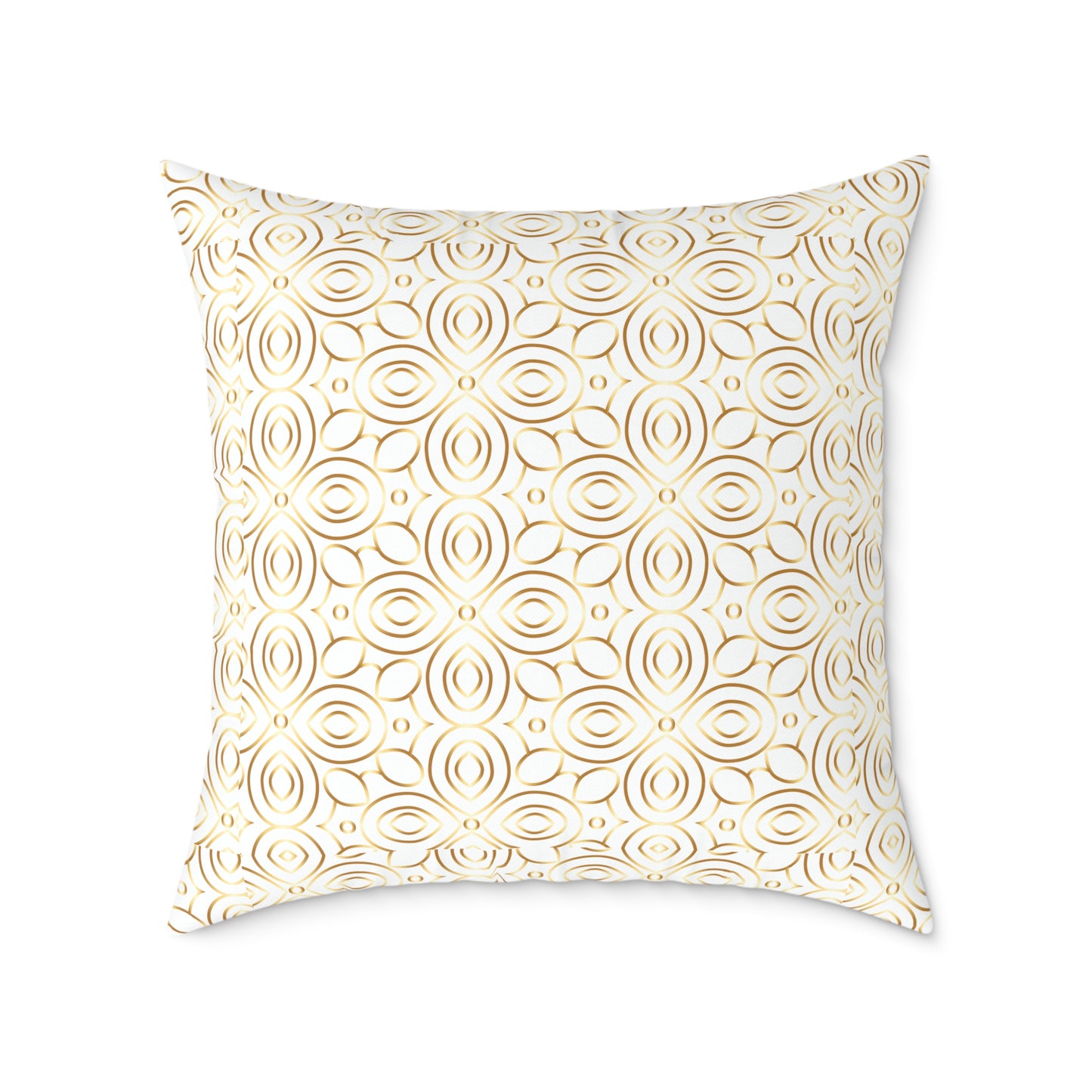 Neutral Floral Medallion Square Poly Canvas Pillow | Beige Boho Pattern