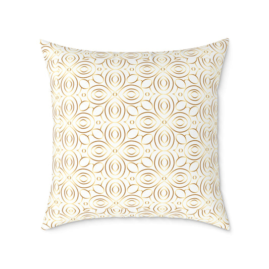 Neutral Floral Medallion Square Poly Canvas Pillow | Beige Boho Pattern
