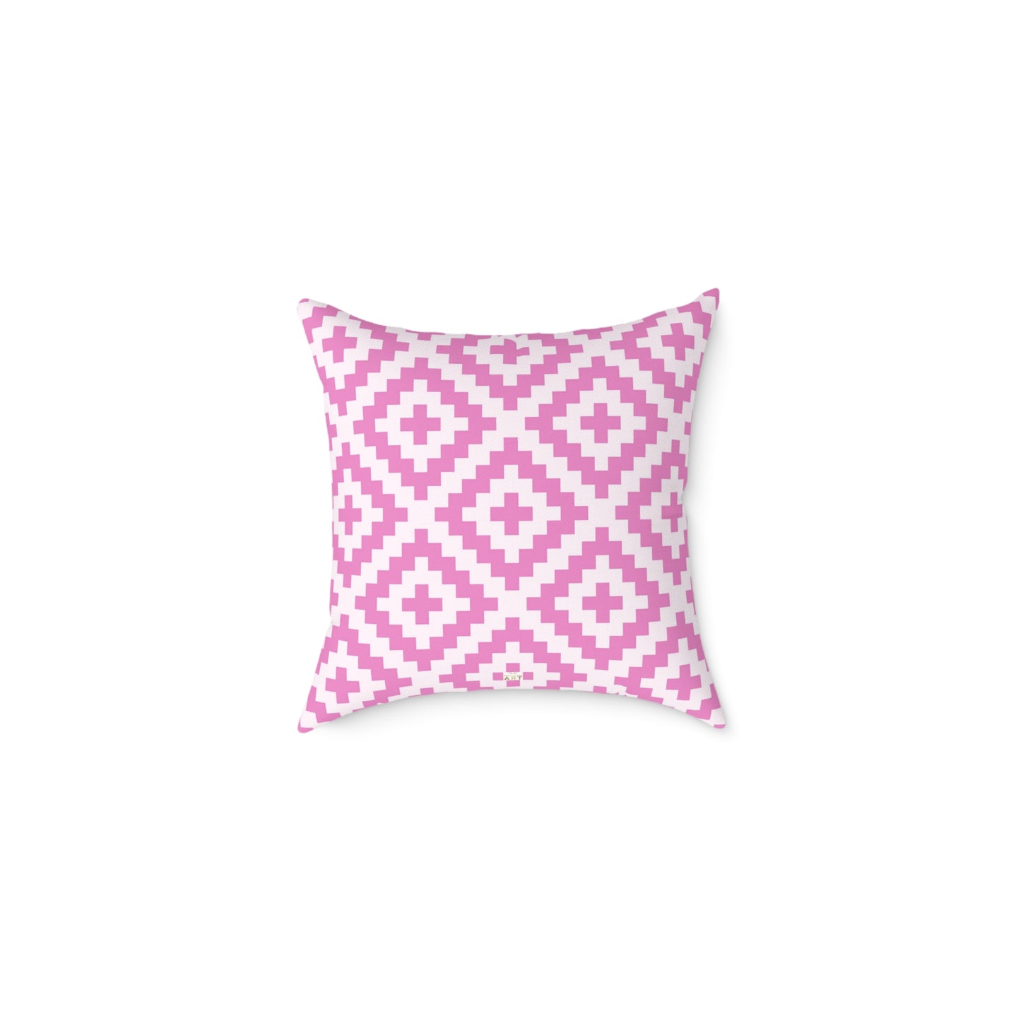 Pink White Geometric Boho Native American Diamond Pattern Pillow | Square Accent Cushion
