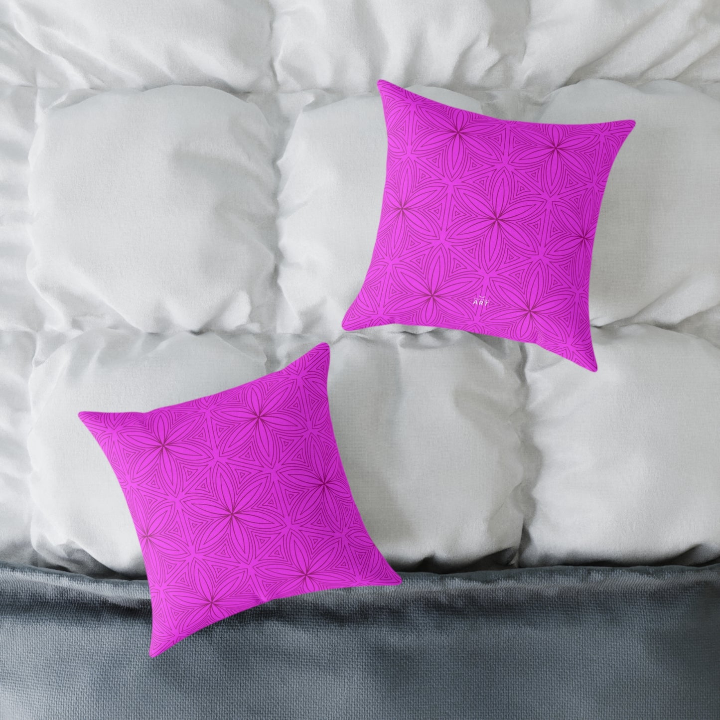 Geometric Fuchsia Pink Floral Pattern Pillow | Square Poly Canvas Pillow