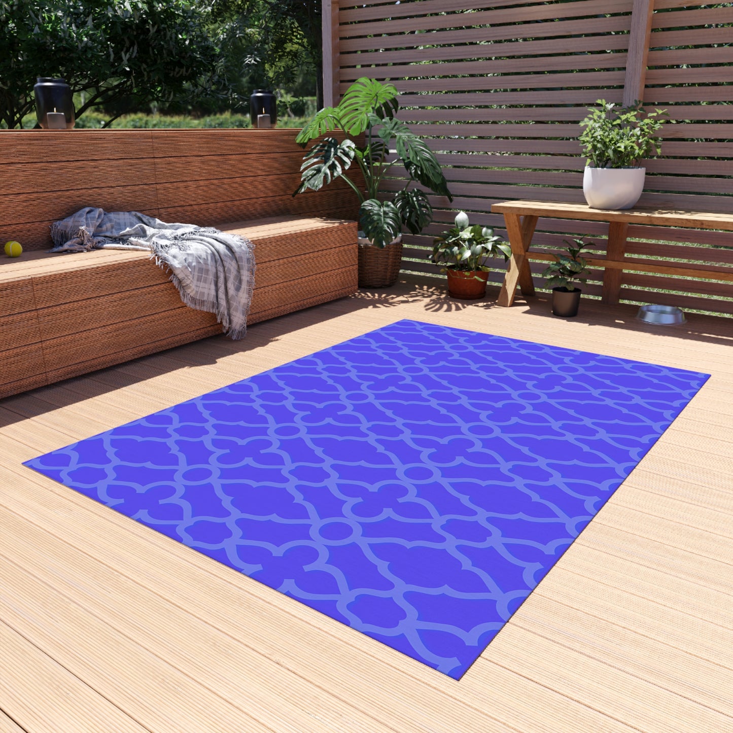 Purple Trellis Pattern Outdoor/Indoor Rug | Geometric Patio Mat