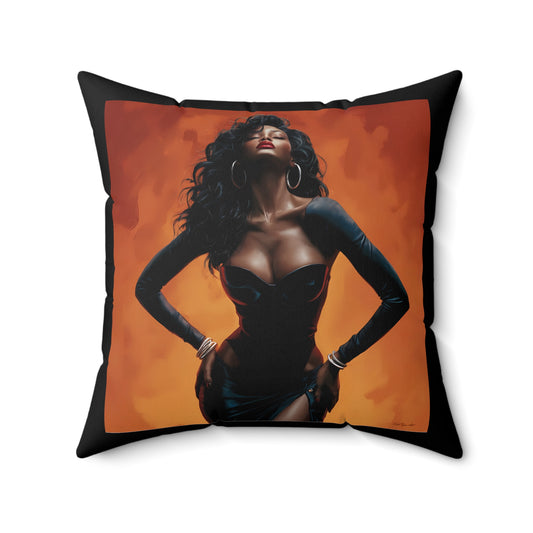 Goddess Pillow, African American Home Decor, Ethnic Sun Deity Cushion, Black Orange Throw Pillow, Spun Polyester Square Pillow