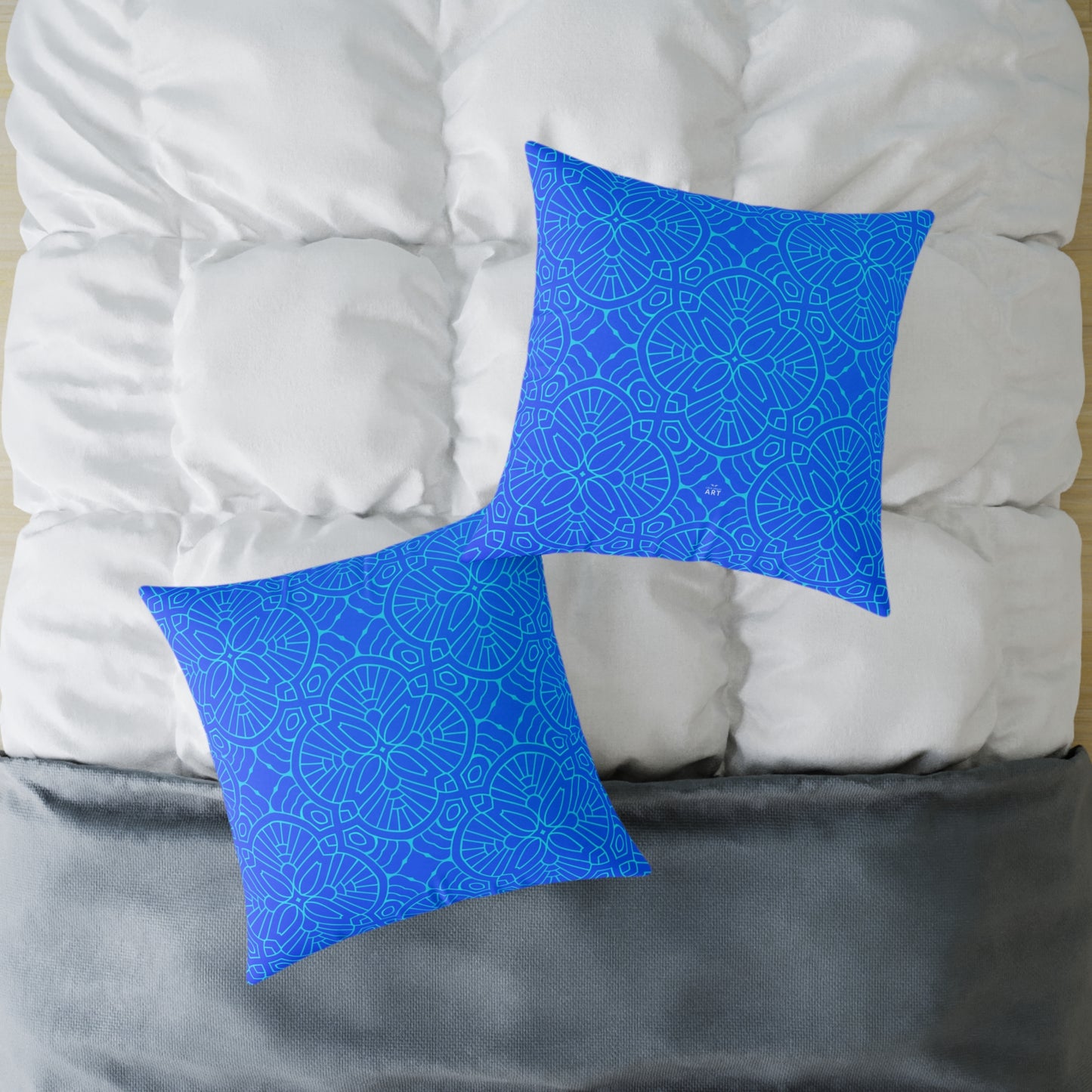 Blue Mandala Pattern Square Pillow | Geometric Decorative Cushion