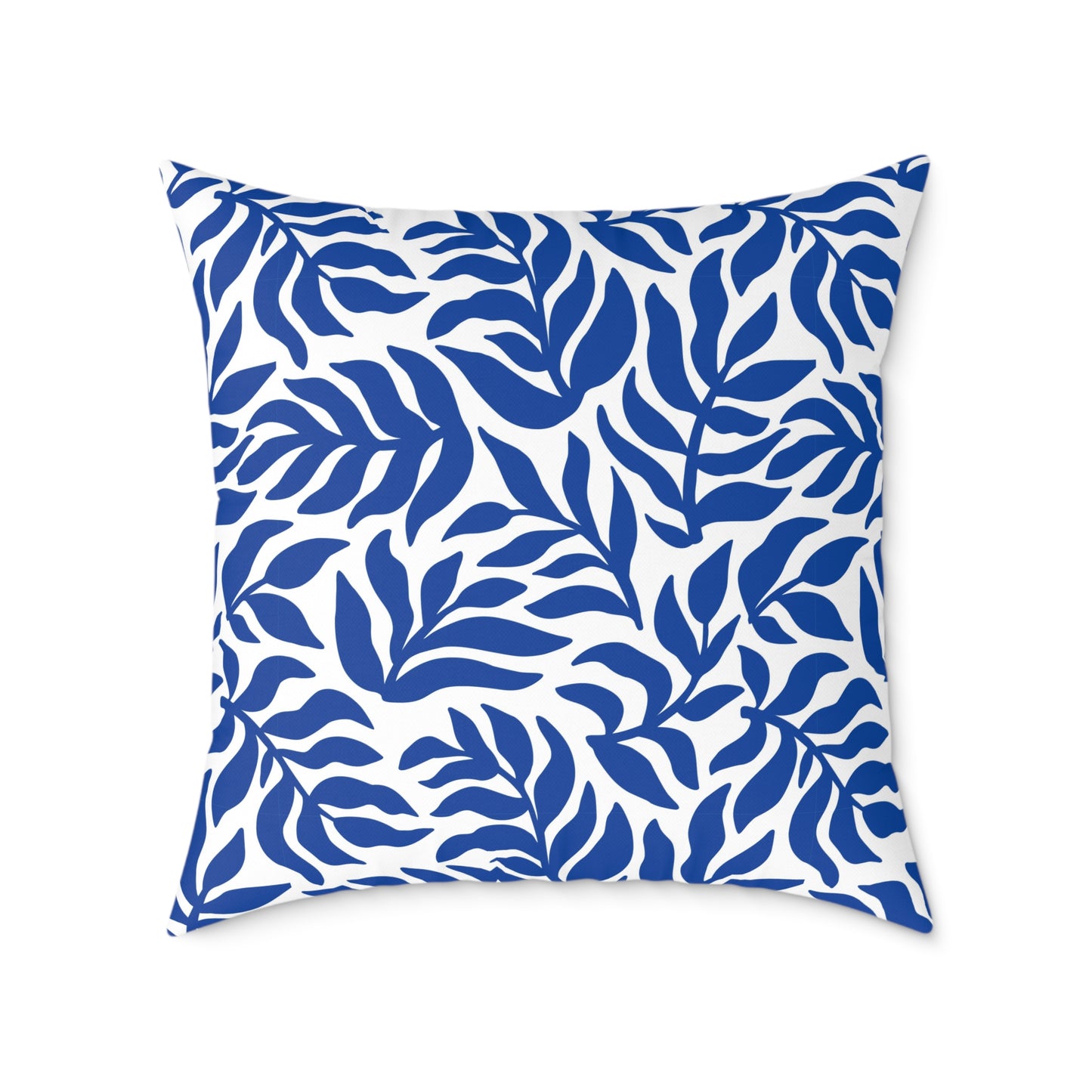 Blue White Leaf Pattern Square Pillow | Botanical Throw Pillow