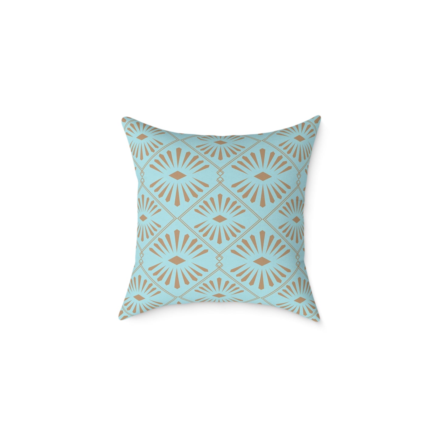 Dark Gold Geometric Fan Pattern Square Poly Canvas Pillow | Turquoise Throw Pillow