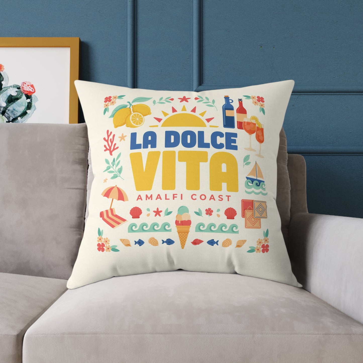 La Dolce Vita Amalfi Coast Pillow | Off-White Square Canvas Throw Pillow