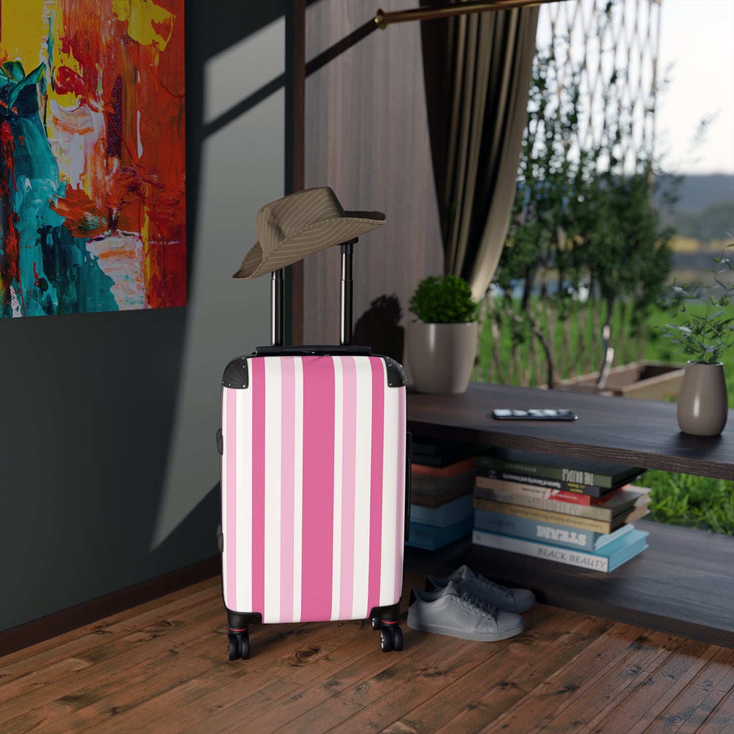 Pink Striped Suitcase | Hard Shell Luggage