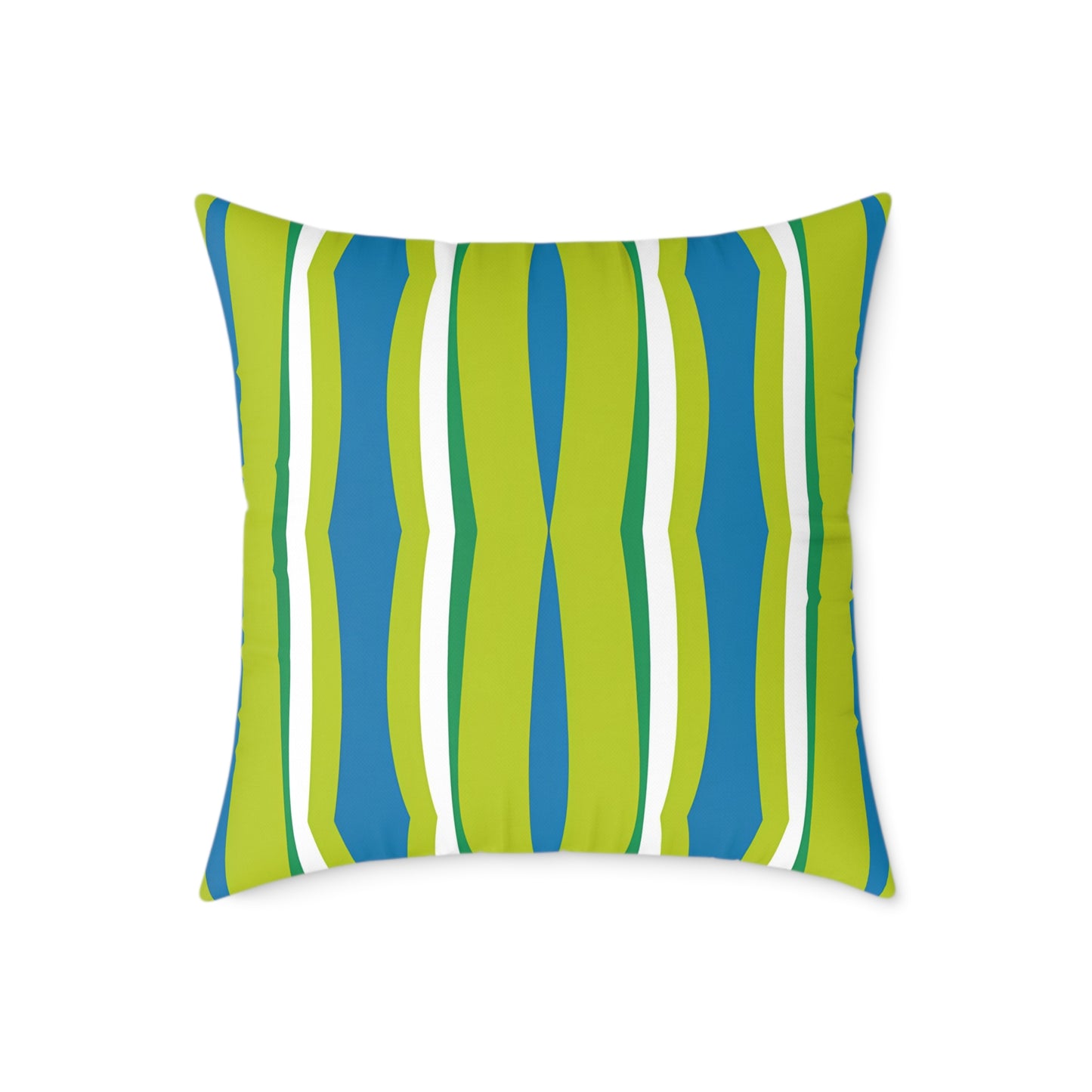 Green Blue Wavy Stripes Square Pillow | Modern Geometric Throw Pillow