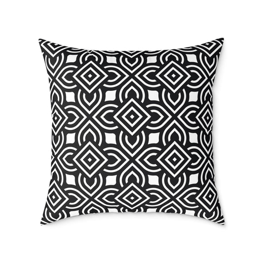 Black White Geometric Pattern Square Pillow | Modern Home Decor, Black and White Accent Cushion, Gift for Homeowners, Cozy Throw Pillow