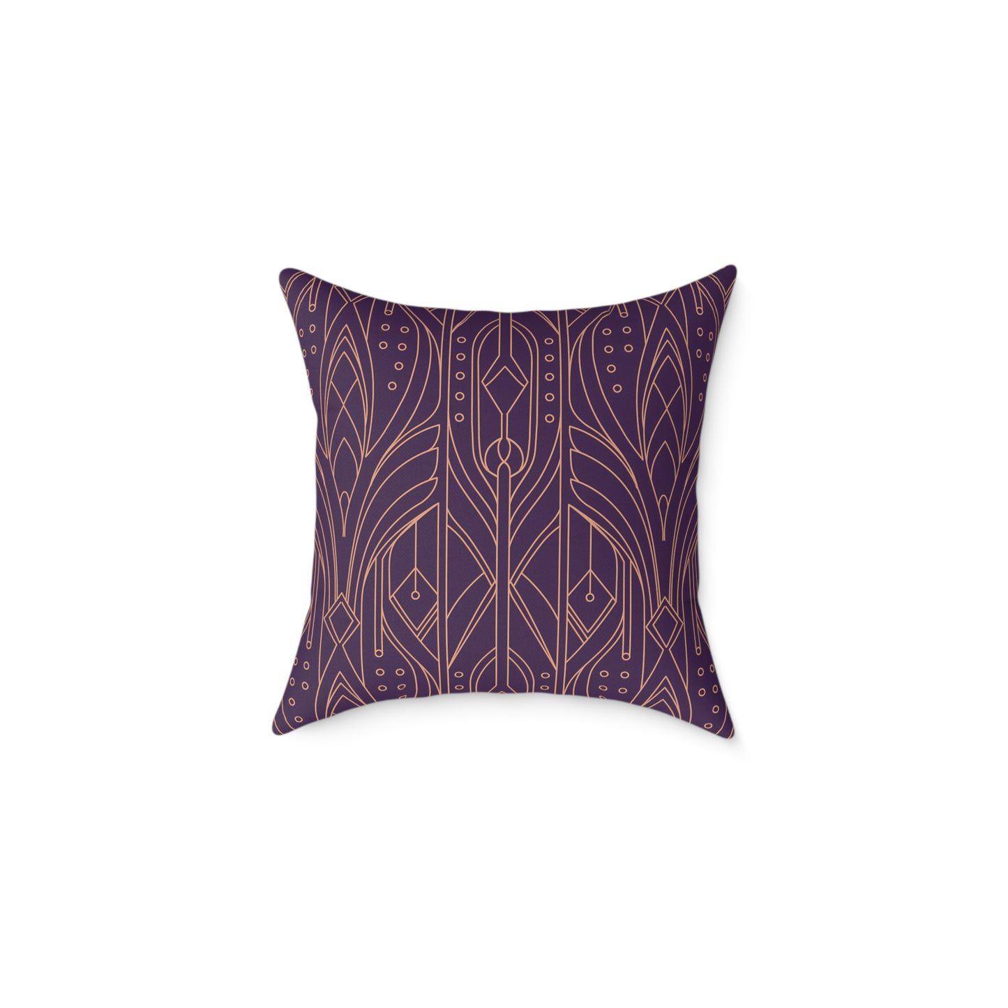 Art Deco Geometric Pattern Square Pillow | Purple Copper