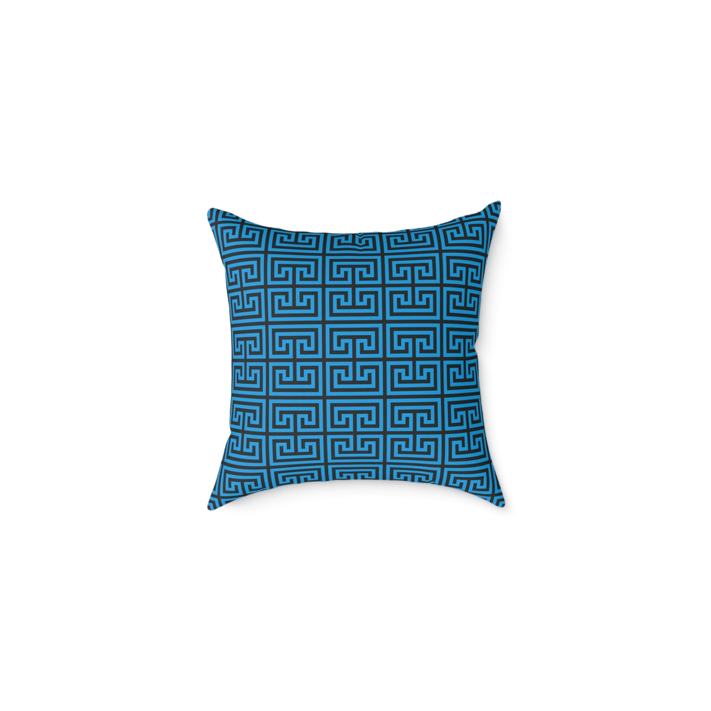 Nautical Greek Key Pattern Square Pillow | Blue Geometric Throw Pillow