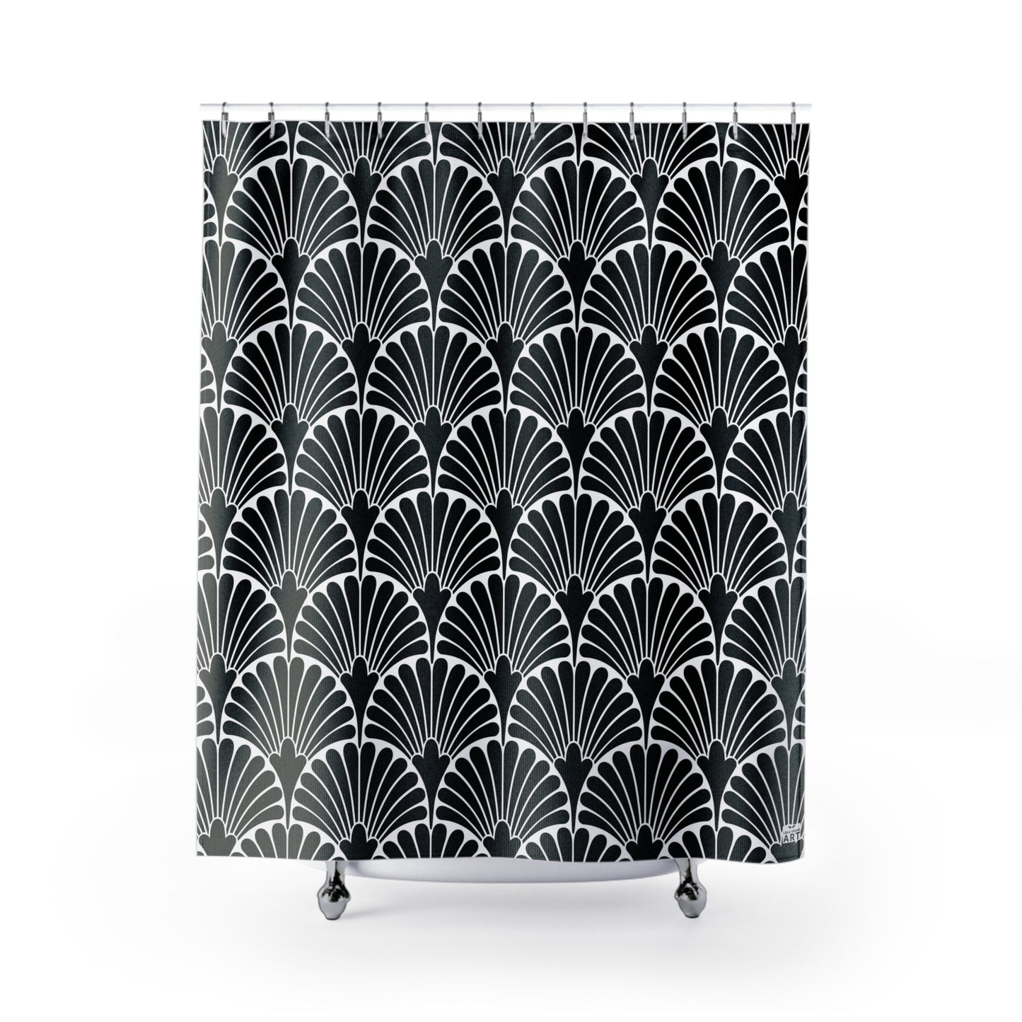 Art Deco Fan Pattern Shower Curtain | Black White Geometric Bathroom