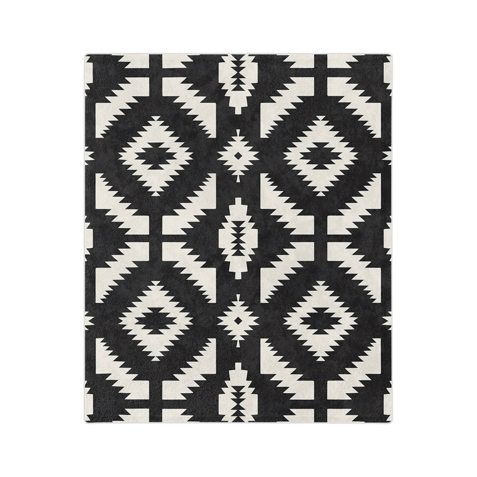 Geometric Pattern Velveteen Blanket, Cozy Microfiber Throw, Modern Home Decor, Rustic Couch Comfort, Black and White Warmth - LOLA VEGAS ART