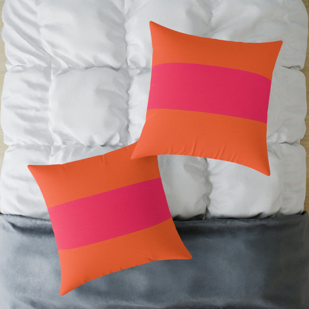 Bold Pink Stripe Square Pillow | Orange Background Poly Canvas