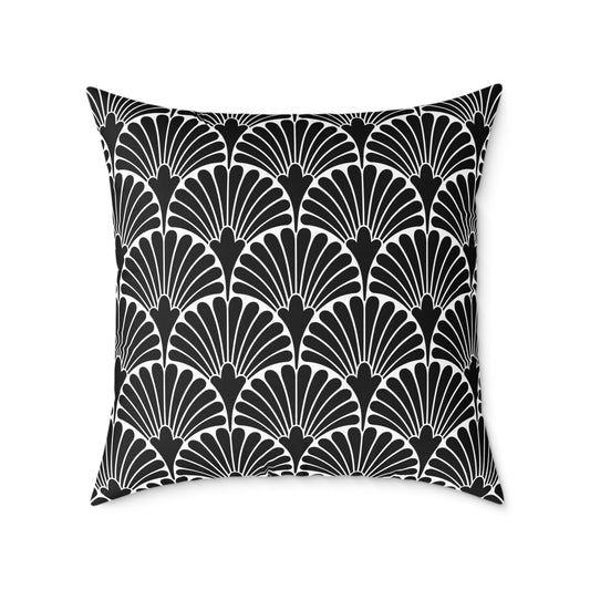 Art Deco Fan Pattern Square Pillow | Black White Geometric Throw Pillow