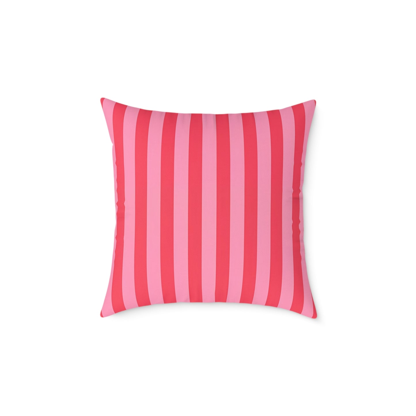 Light Pink and Watermelon Pink Vertical Stripes Pillow | Square Poly Canvas Pillow