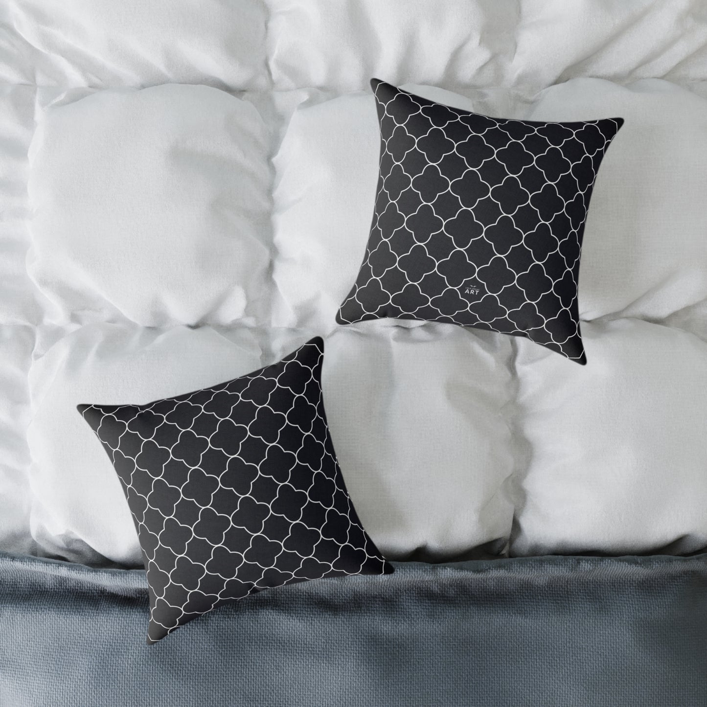 Black and White Moroccan Trellis Pattern Square Pillow | Geometric Throw Pillow