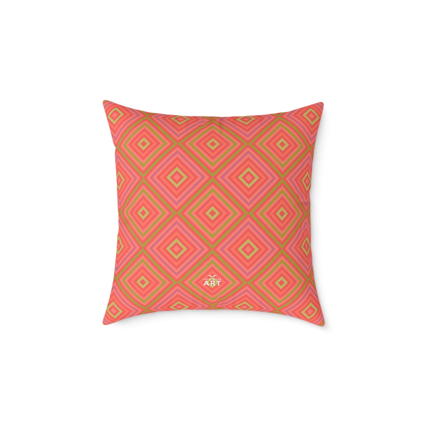 Geometric Diamond Pattern Square Pillow | Coral Orange Pink Accent