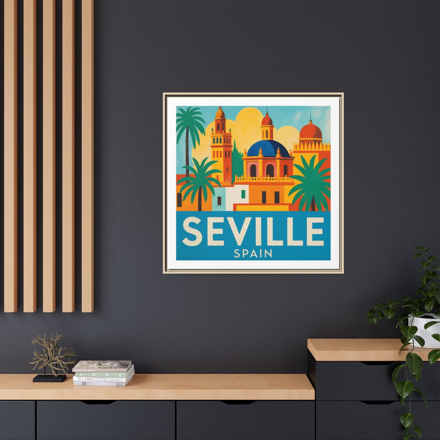 Seville Spain Vintage Travel Look Matte Canvas Wall Art Framed