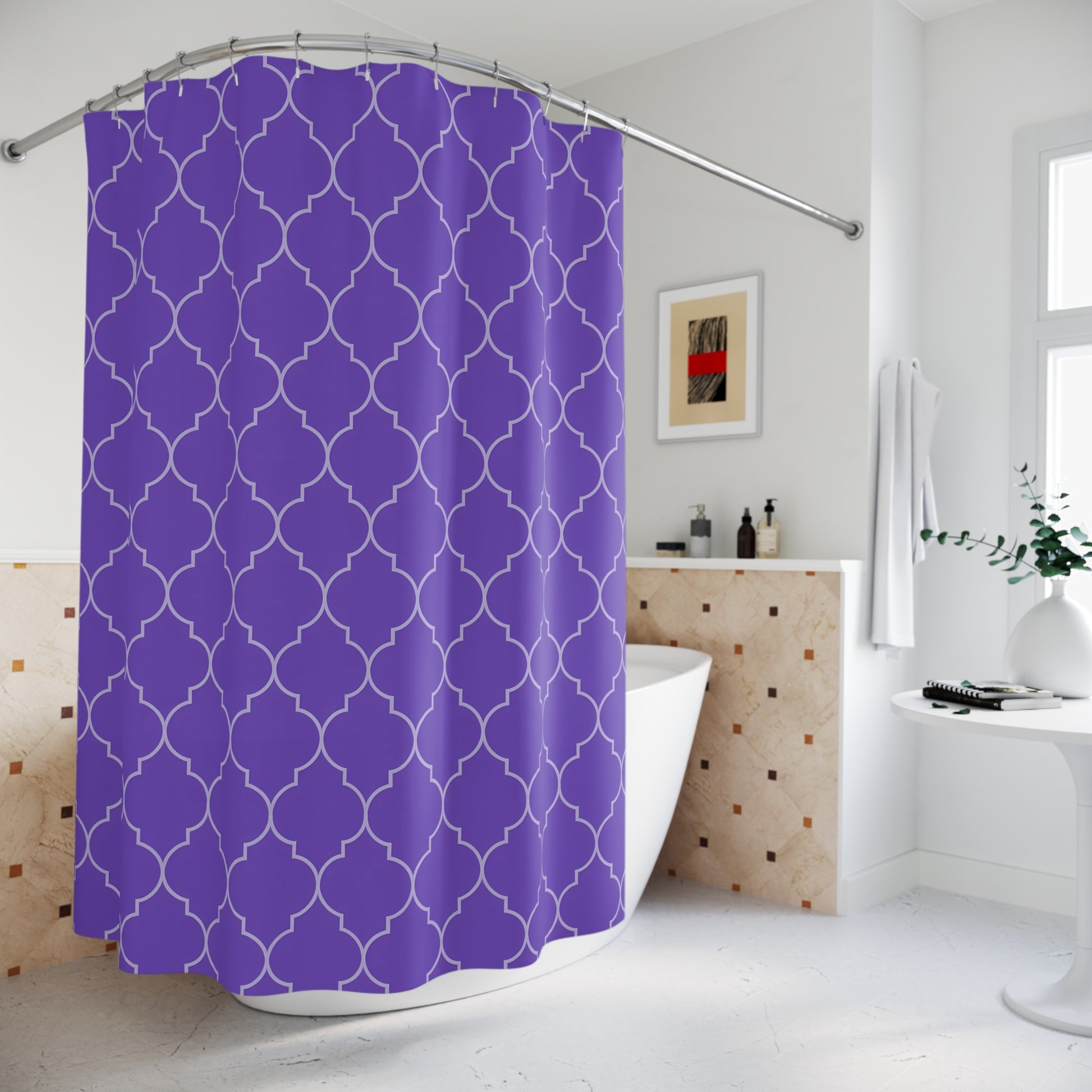 Modern Geometric Shower Curtain - Purple Quatrefoil Pattern, Bathroom Decor, Home Essentials, Stylish Bathing, Gift Ideas, Ethnic Bathroom - LOLA VEGAS ART