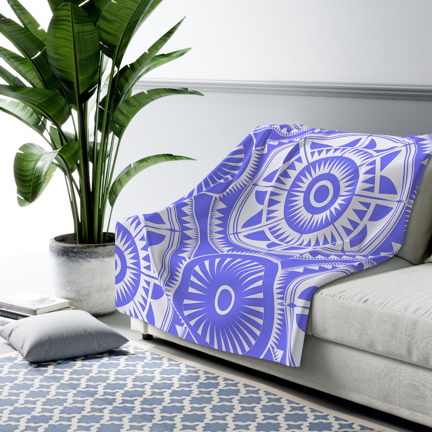 purple White Compass Mandala Sherpa Blanket | Nautical Geometric Cozy Throw