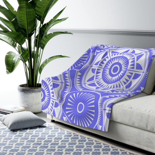 purple White Compass Mandala Sherpa Blanket | Nautical Geometric Cozy Throw