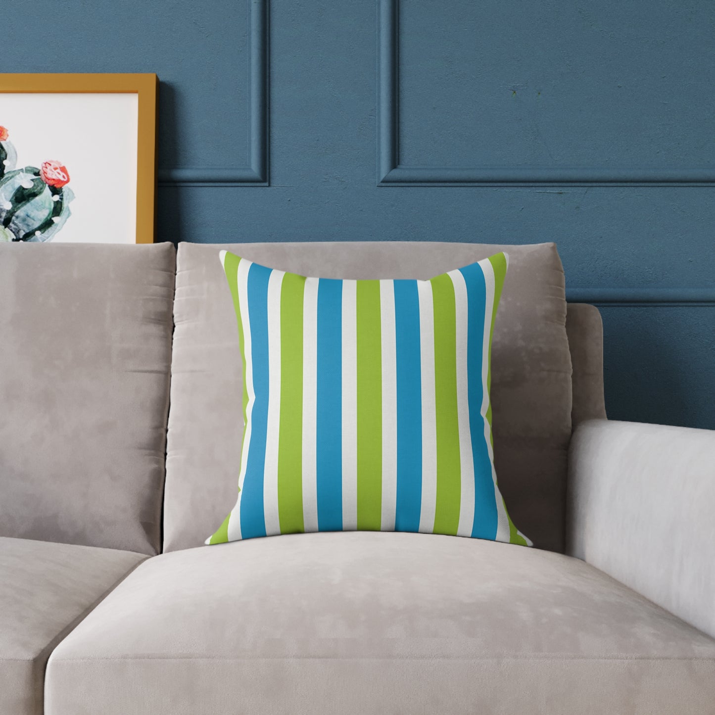 Blue Green Striped Square Pillow | Poly Canvas Throw Cushion
