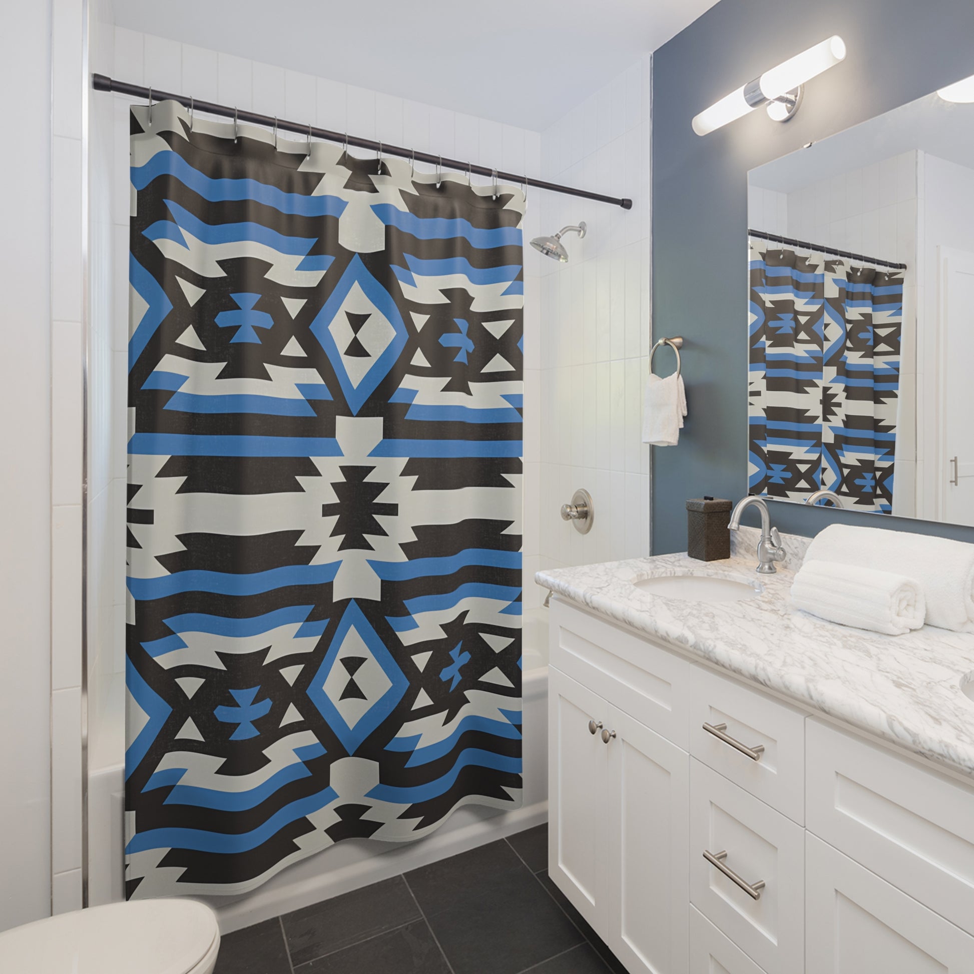 Modern Geometric Shower Curtains, Stylish Bathroom Decor, Boho Home Essential, Unique Gift Idea, Colorful Textile Art - LOLA VEGAS ART
