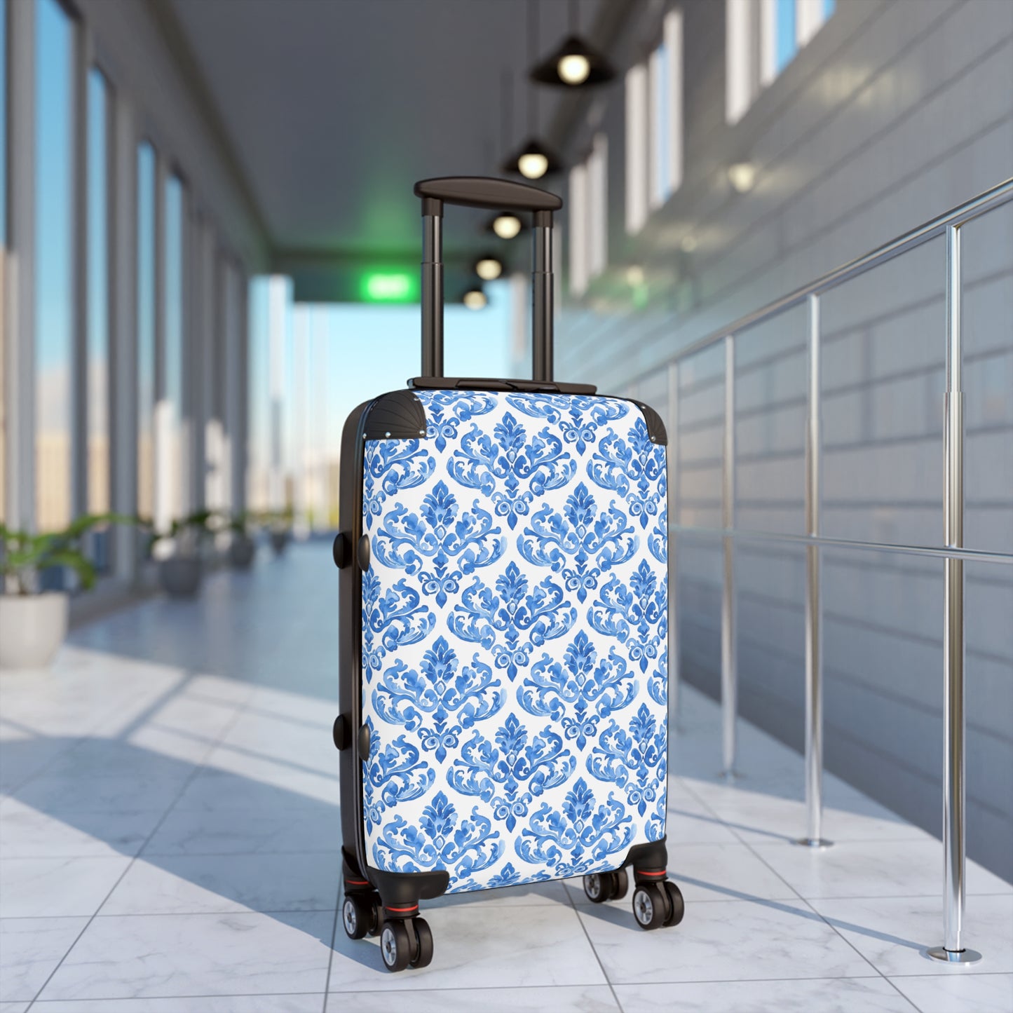 Elegant Blue Damask Suitcase, Travel Luggage for Stylish Adventurers, Perfect for Vacations, Gifts, and Getaways, Elegant Luggage