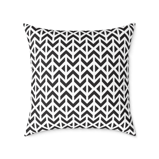 Geometric Chevron Pattern Square Pillow | Black White Modern Throw Pillow