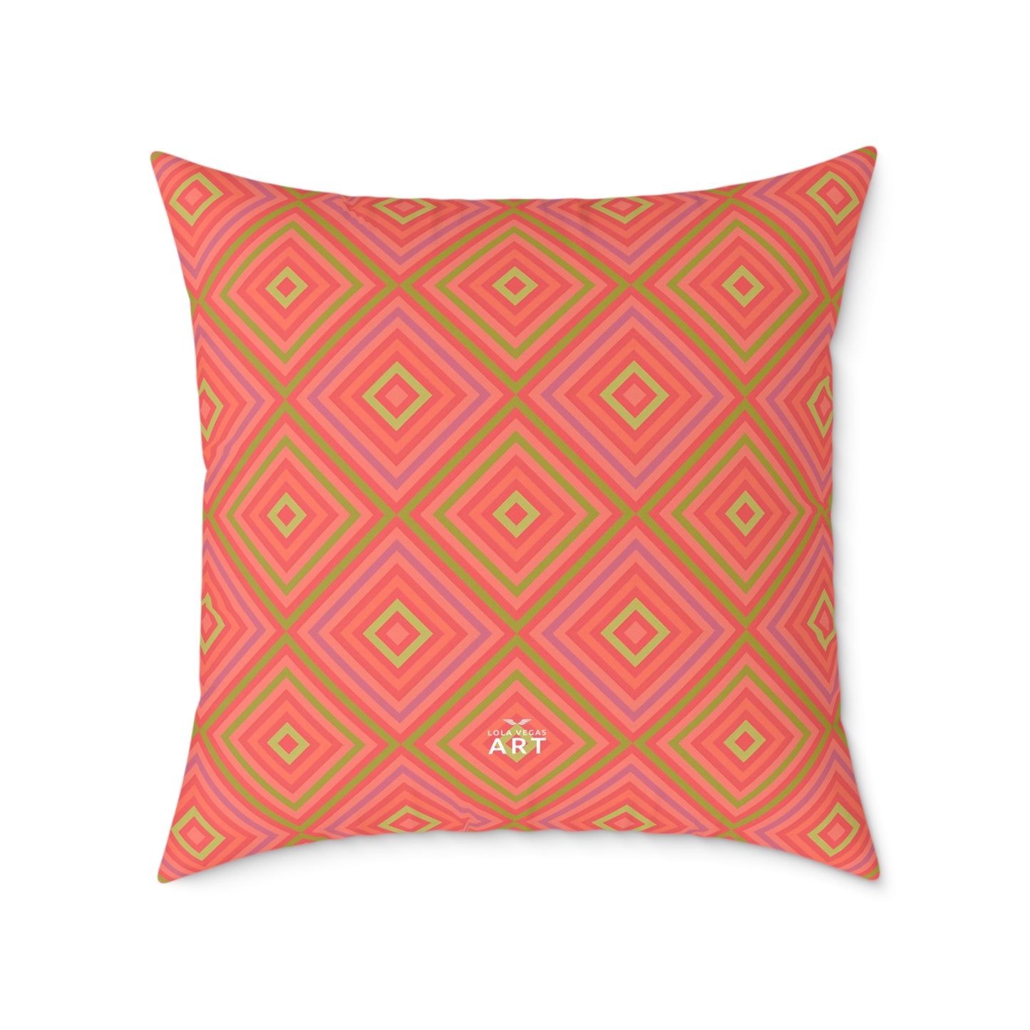 Geometric Diamond Pattern Square Pillow | Coral Orange Pink Accent