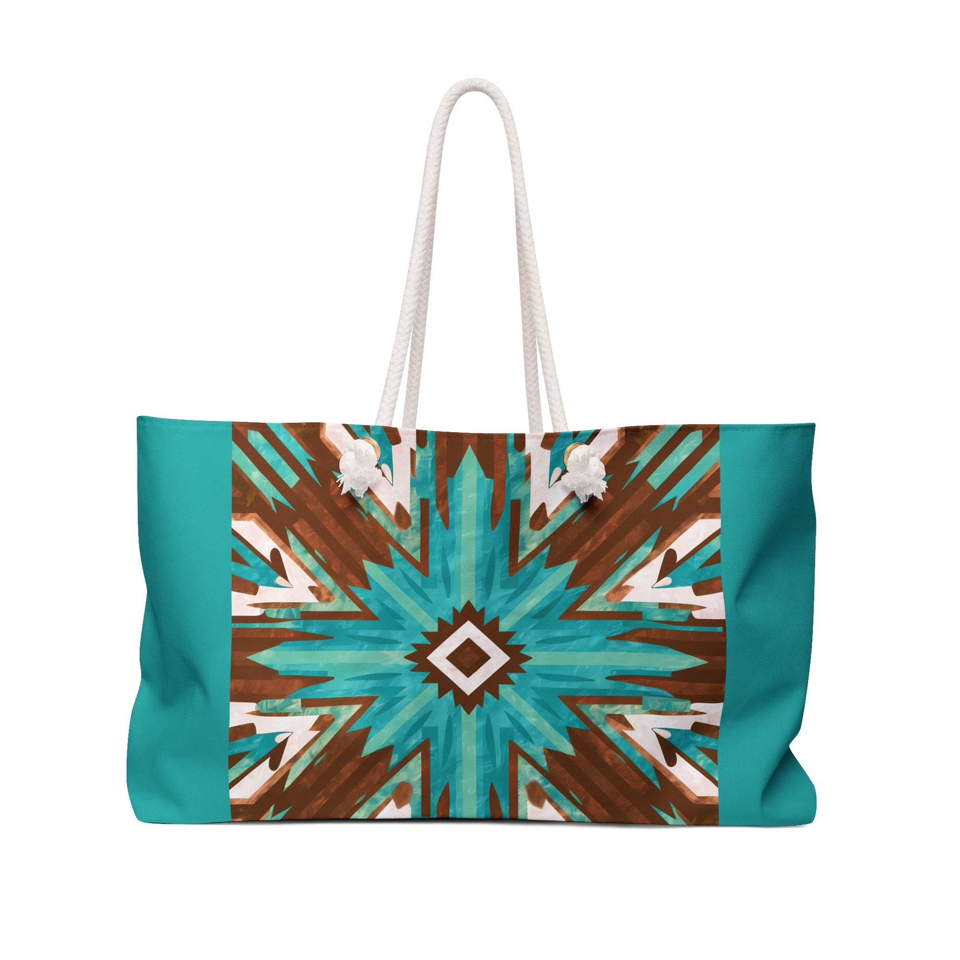 Oversized Tote Bag - Turquoise Brown Boho Southwestern Design - LOLA VEGAS ART