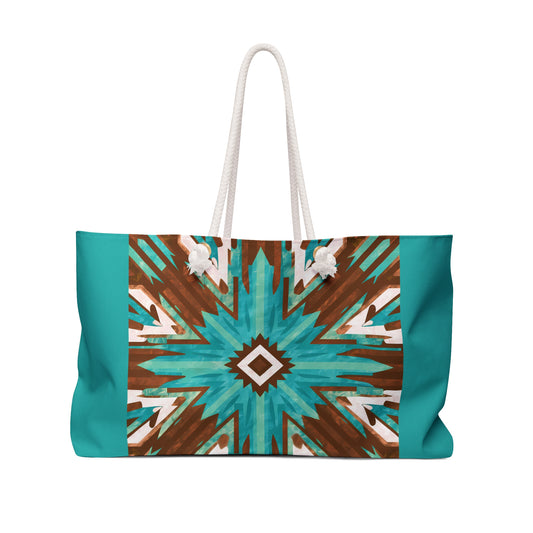 Oversized Tote Bag - Turquoise Brown Boho Southwestern Design