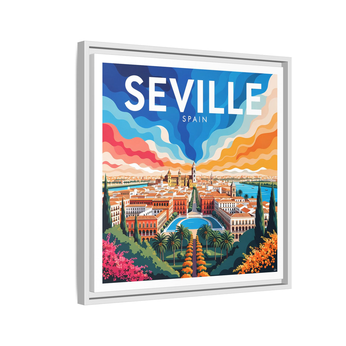 Seville Spain Vintage Travel Framed Canvas Wall Art