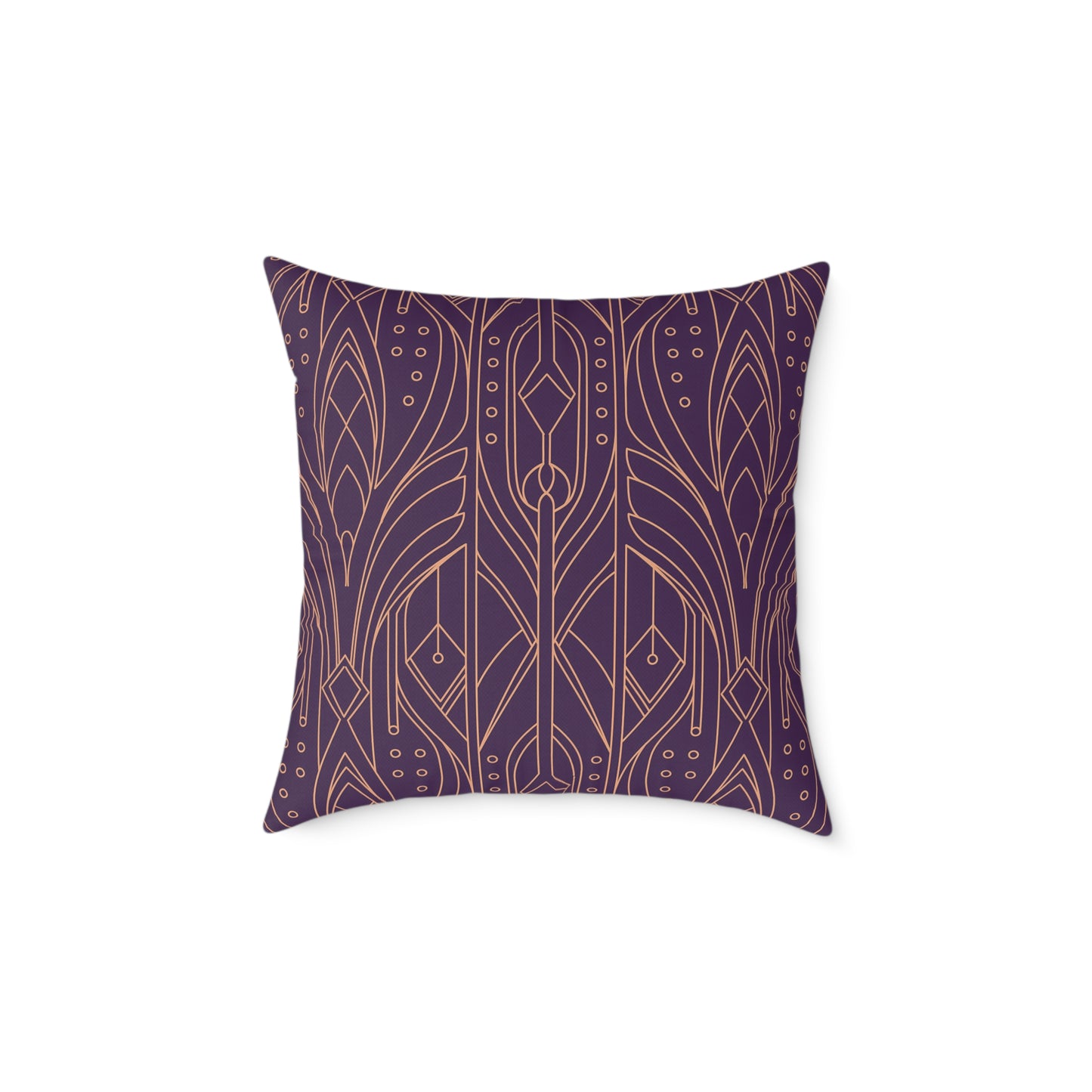 Art Deco Geometric Pattern Square Pillow | Purple Copper