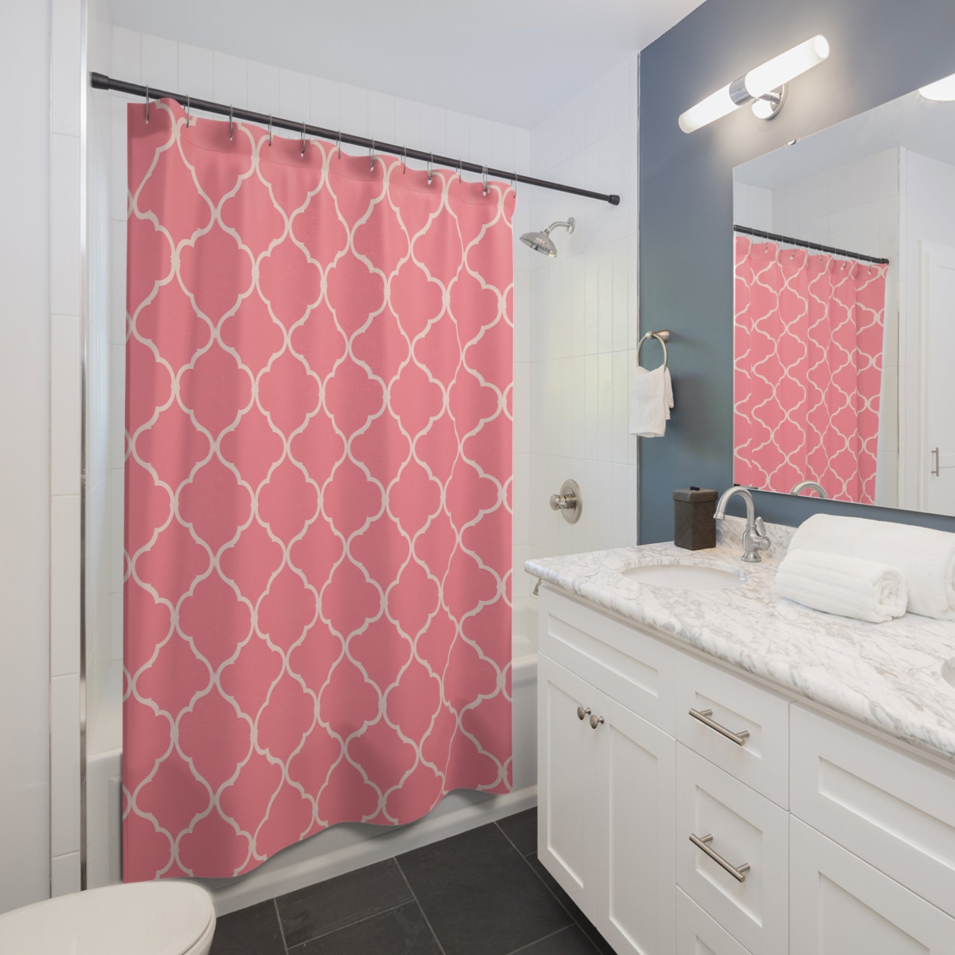 Chic Pink Patterned Shower Curtain - Bathroom Decor, Feminine Touch, Gift for Her, Home Improvement, Trendy Bathroom Accessories - LOLA VEGAS ART