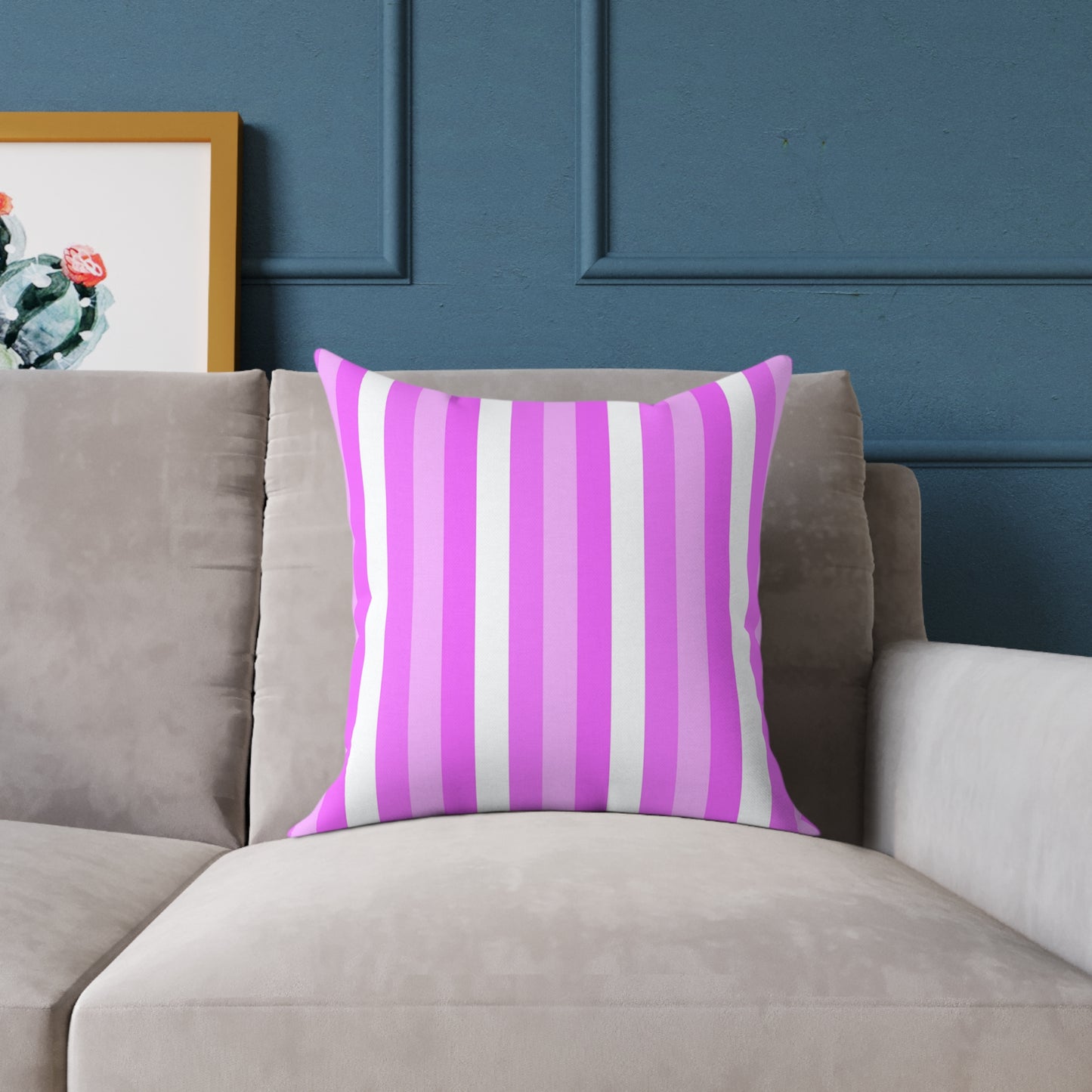 Pink White Stripe Pattern Square Pillow | Poly Canvas Pillow