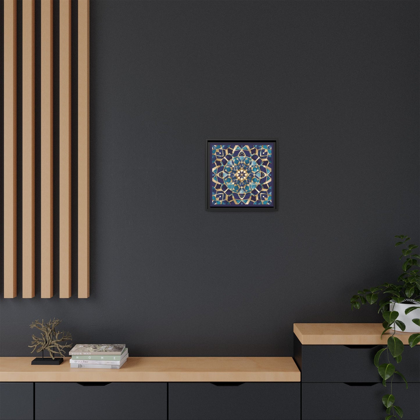 Framed Blue Moroccan Mosaic Wall Art — Matte Canvas Print