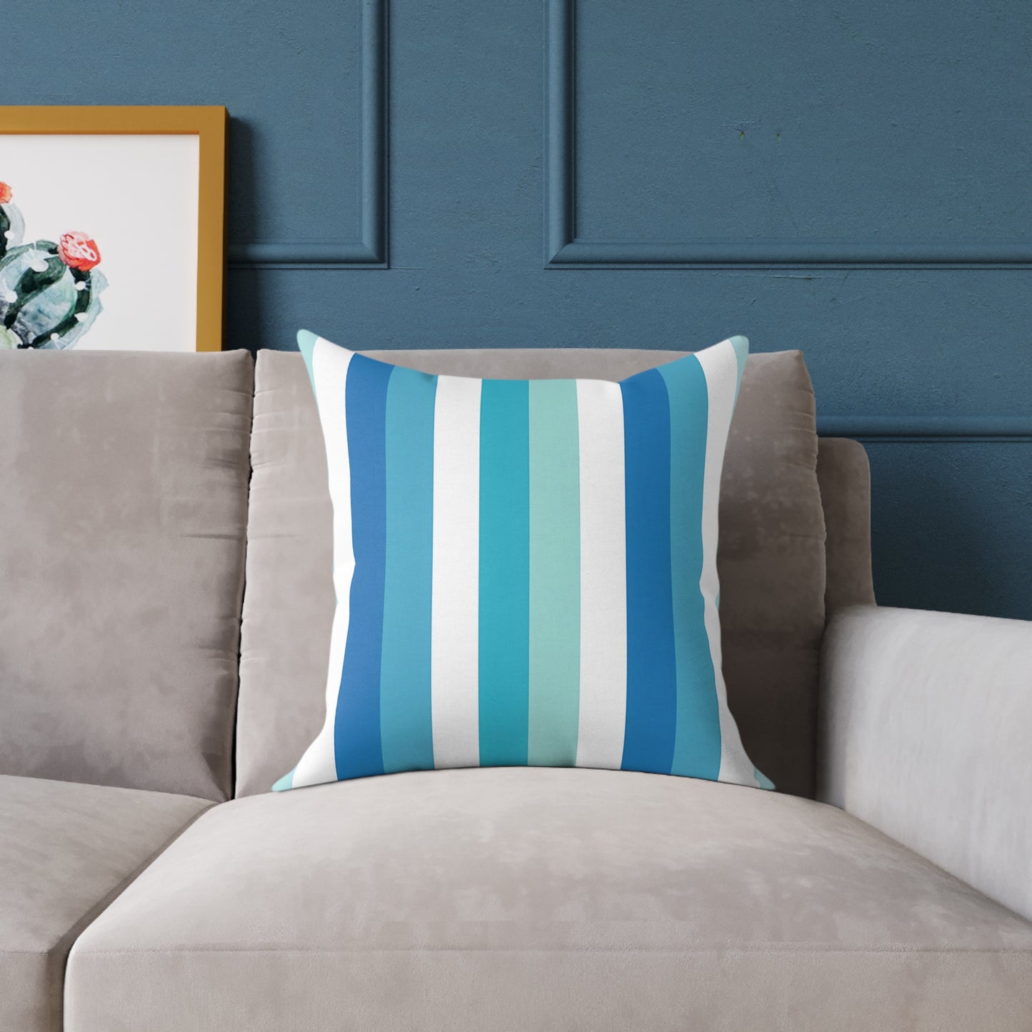 Blue Teal White Vertical Stripes Pillow | Square Pillow