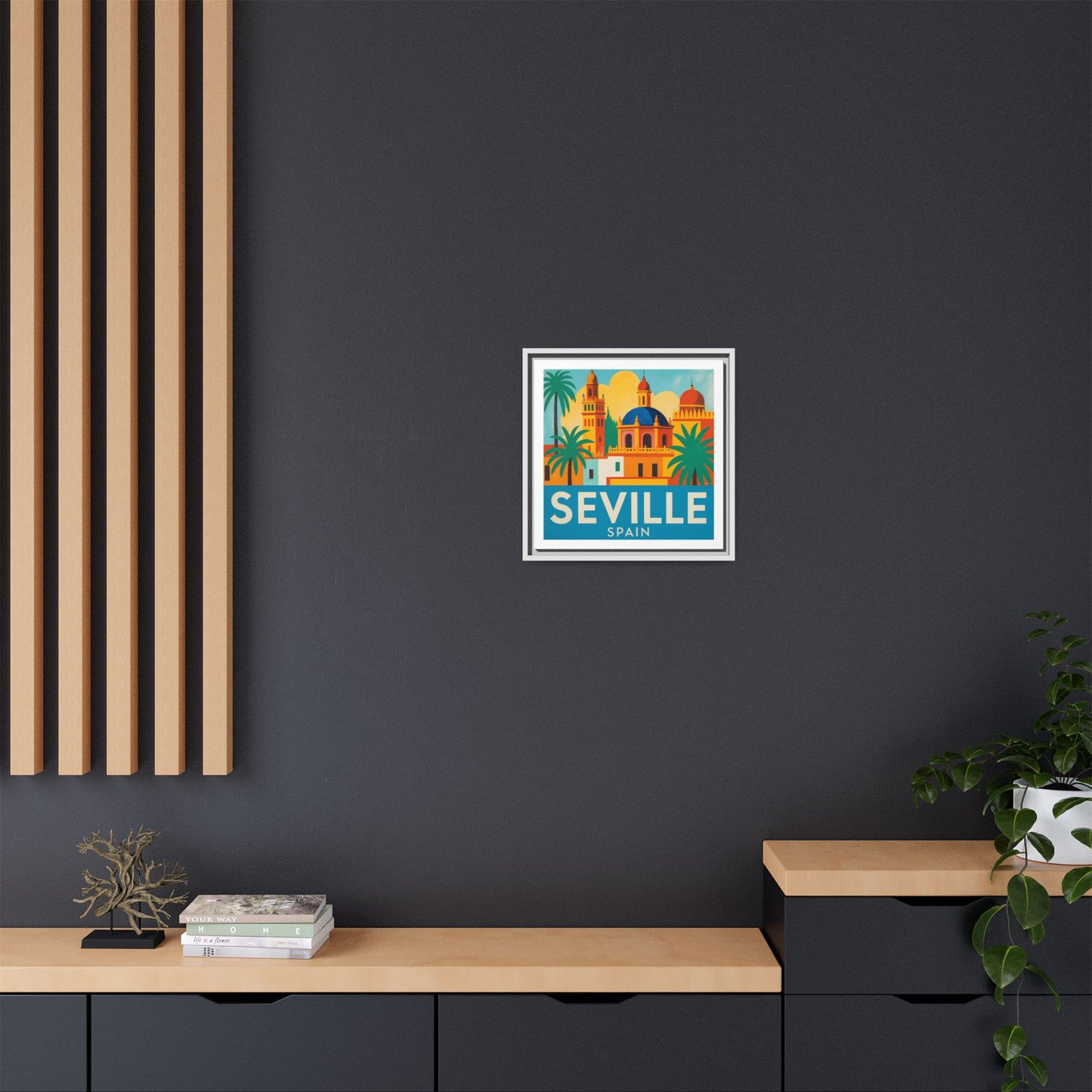 Seville Spain Vintage Travel Look Matte Canvas Wall Art Framed