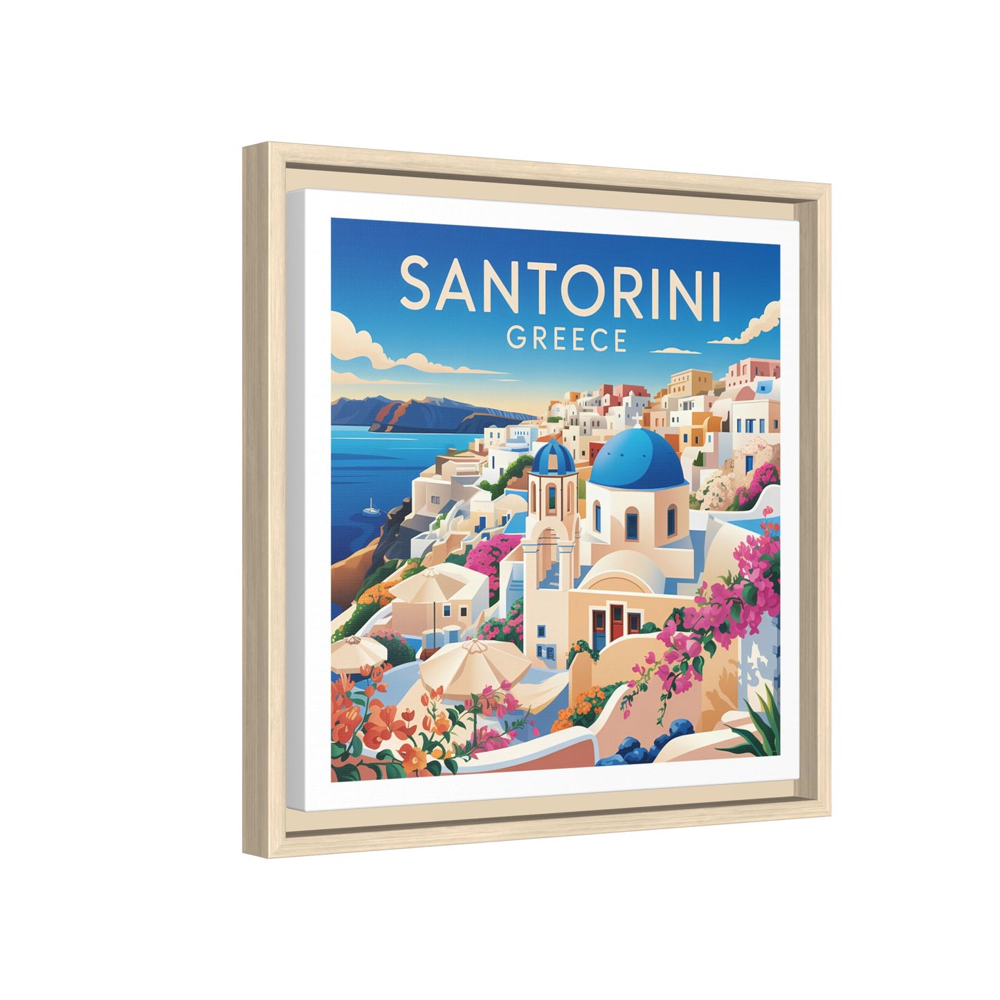 Santorini Greece Travel Art Matte Canvas Framed Wall Art